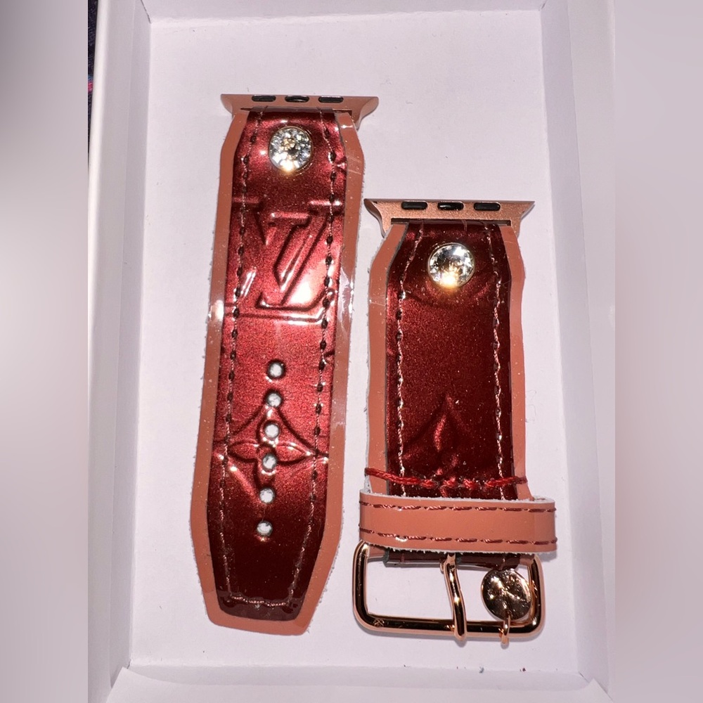 NEW Upcycled  Louis Vuitton plum rouge vernis leather Apple Watch band